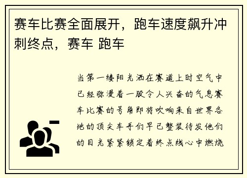 赛车比赛全面展开，跑车速度飙升冲刺终点，赛车 跑车